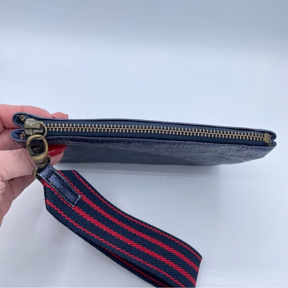 Anthropologie Metallic Leather Clutch Wristlet OS Blue - Picture 4 of 16